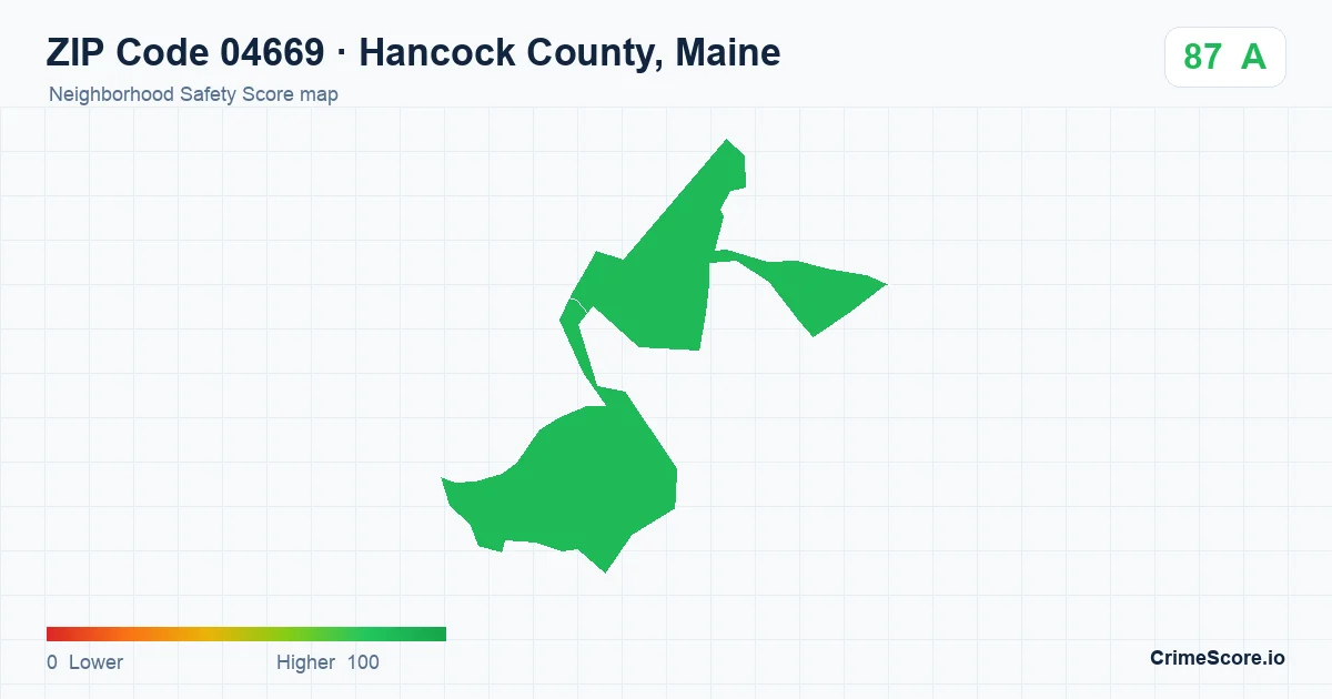ZIP Code 04669 in Hancock County, Maine neighborhood Safety Score map