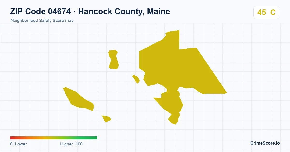 ZIP Code 04674 in Hancock County, Maine neighborhood Safety Score map