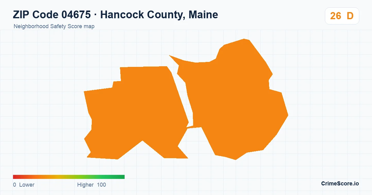 ZIP Code 04675 in Hancock County, Maine neighborhood Safety Score map