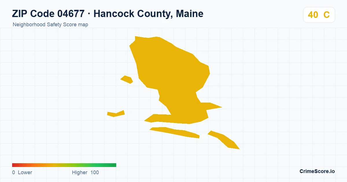 ZIP Code 04677 in Hancock County, Maine neighborhood Safety Score map