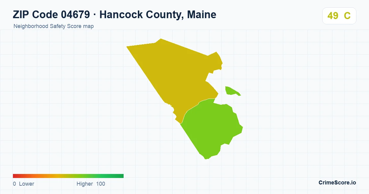 ZIP Code 04679 in Hancock County, Maine neighborhood Safety Score map