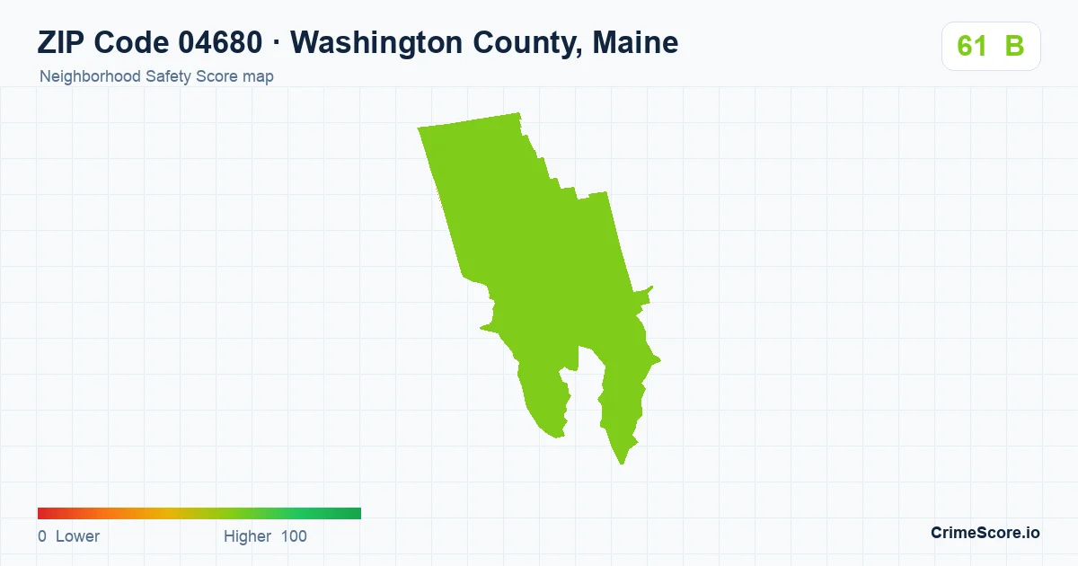 ZIP Code 04680 in Washington County, Maine neighborhood Safety Score map