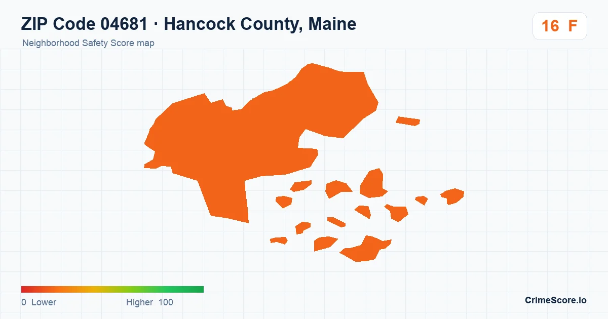 ZIP Code 04681 in Hancock County, Maine neighborhood Safety Score map