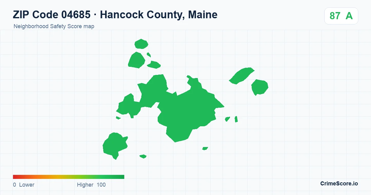 ZIP Code 04685 in Hancock County, Maine neighborhood Safety Score map