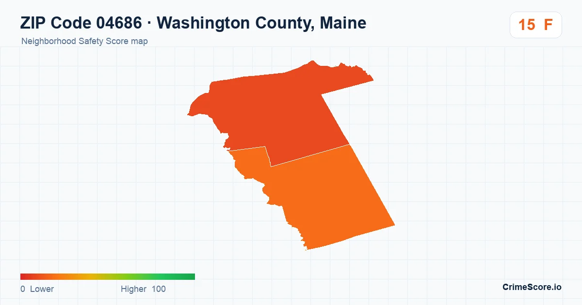 ZIP Code 04686 in Washington County, Maine neighborhood Safety Score map