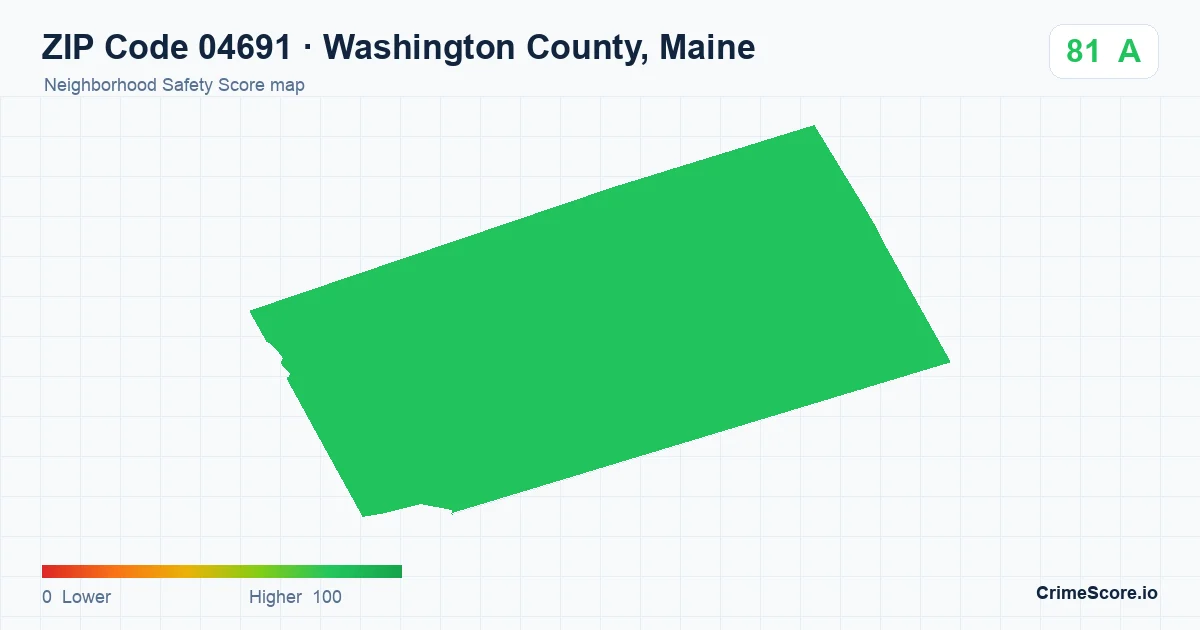 ZIP Code 04691 in Washington County, Maine neighborhood Safety Score map