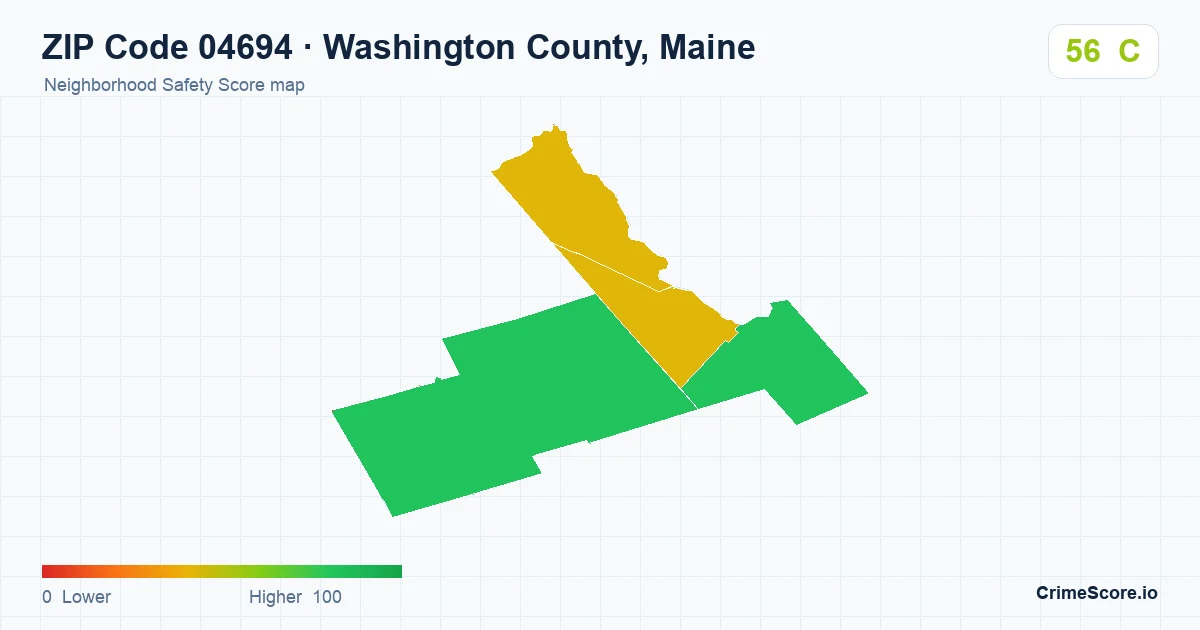 ZIP Code 04694 in Washington County, Maine neighborhood Safety Score map