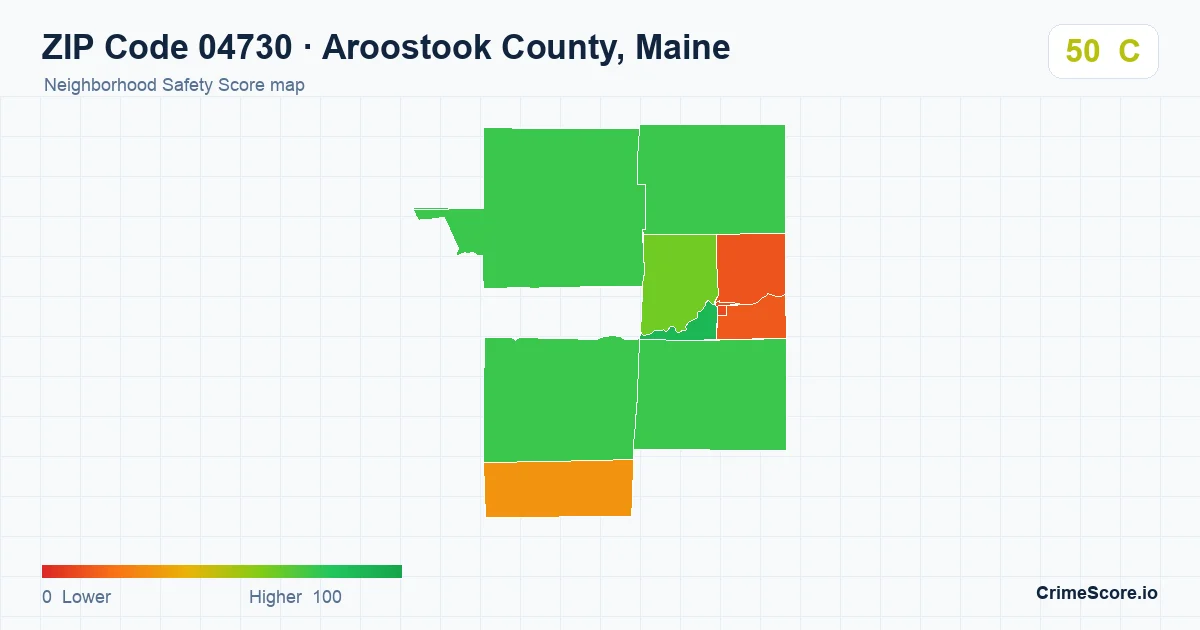 ZIP Code 04730 in Aroostook County, Maine neighborhood Safety Score map