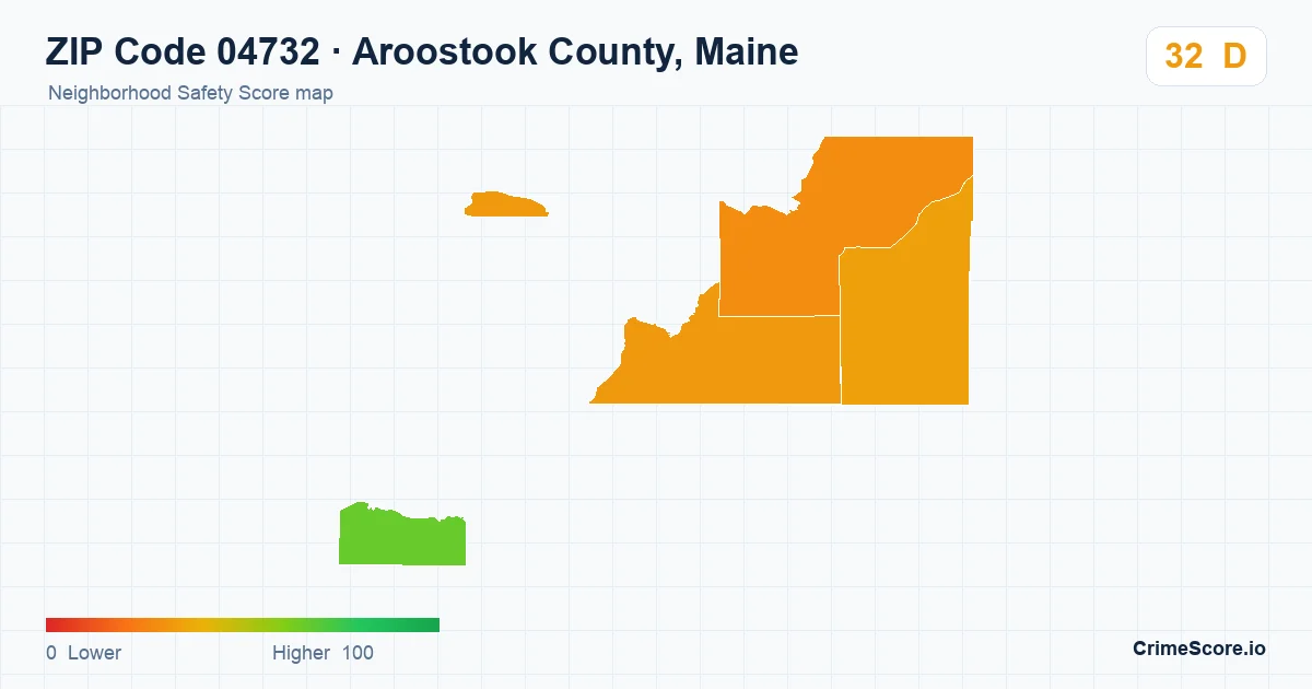 ZIP Code 04732 in Aroostook County, Maine neighborhood Safety Score map