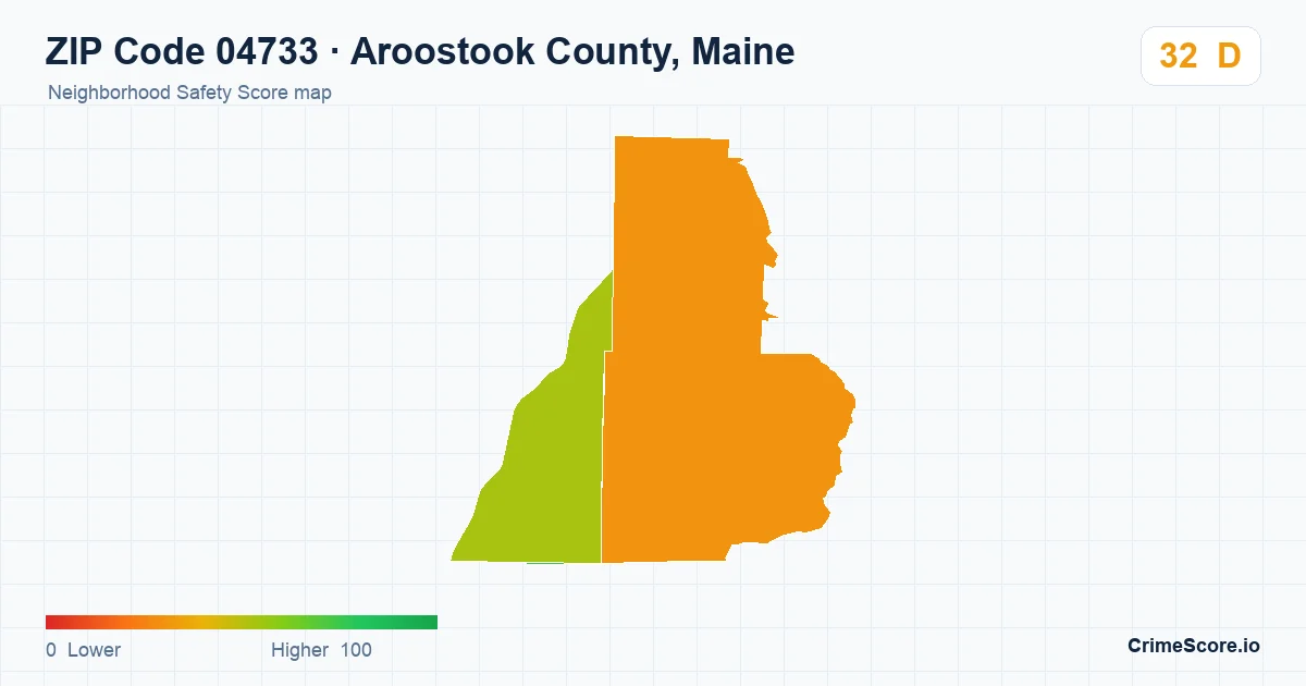 ZIP Code 04733 in Aroostook County, Maine neighborhood Safety Score map