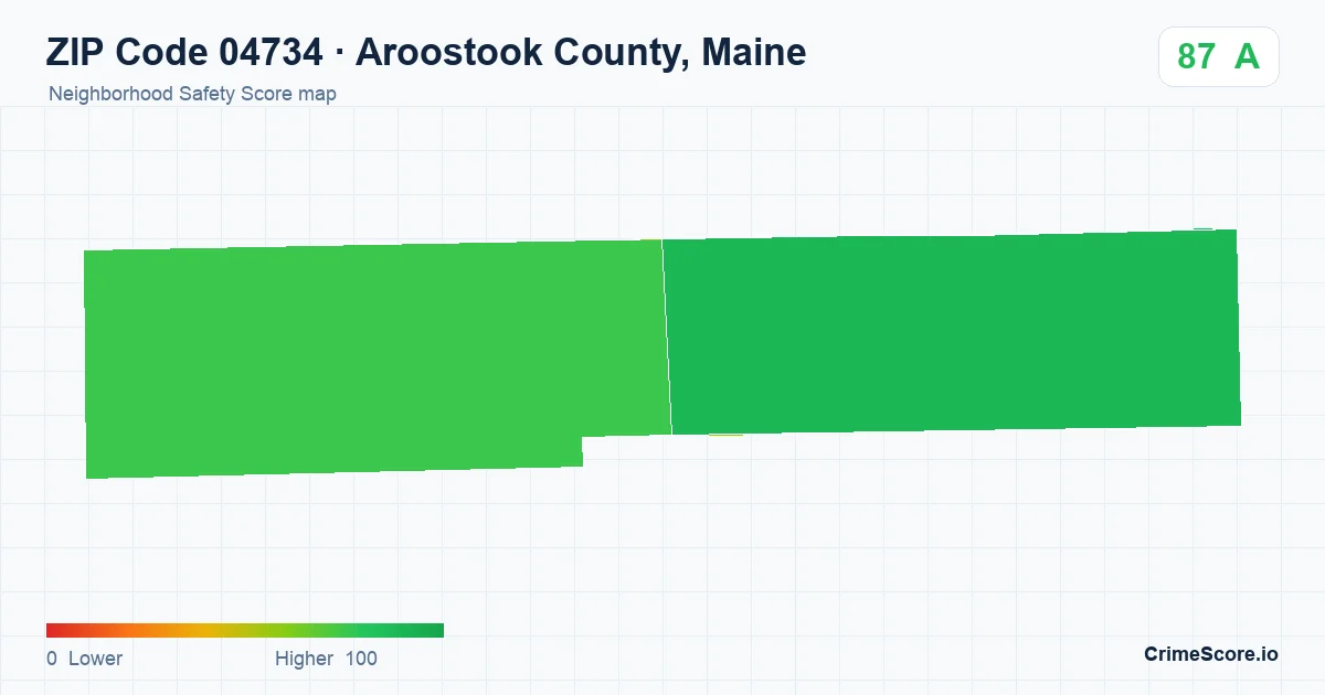 ZIP Code 04734 in Aroostook County, Maine neighborhood Safety Score map