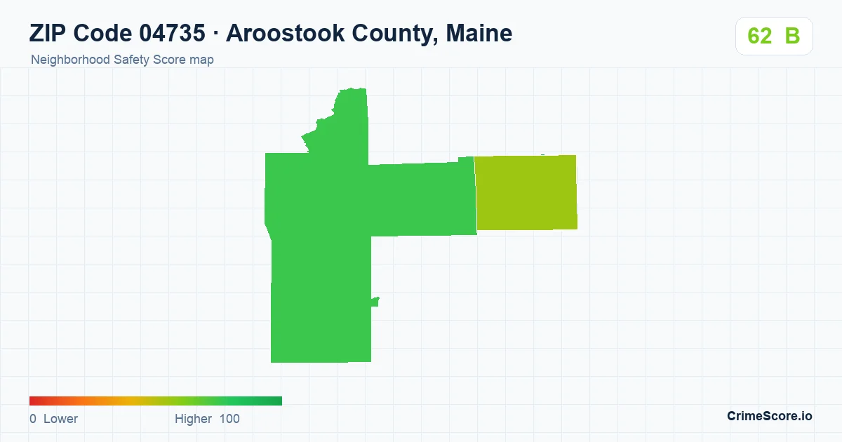 ZIP Code 04735 in Aroostook County, Maine neighborhood Safety Score map