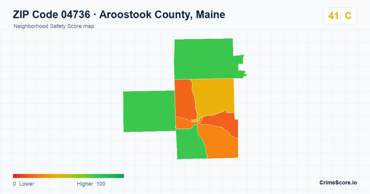 ZIP Code 04736 in Aroostook County, Maine neighborhood Safety Score map
