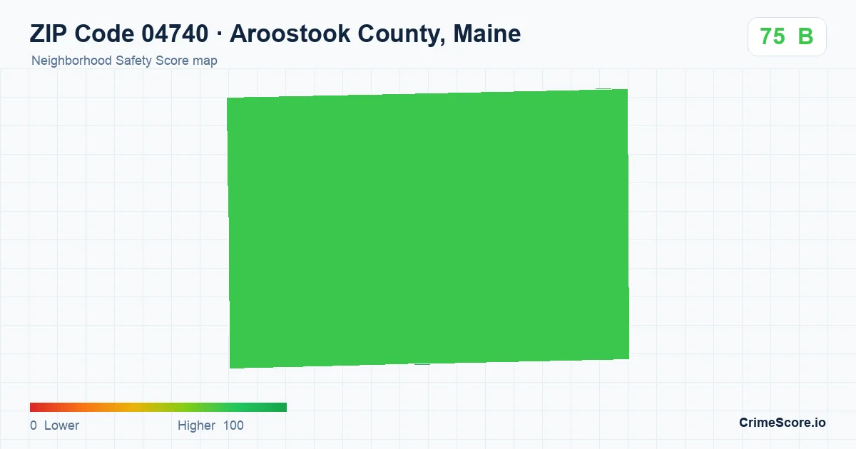 ZIP Code 04740 in Aroostook County, Maine neighborhood Safety Score map