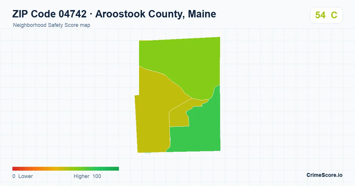 ZIP Code 04742 in Aroostook County, Maine neighborhood Safety Score map