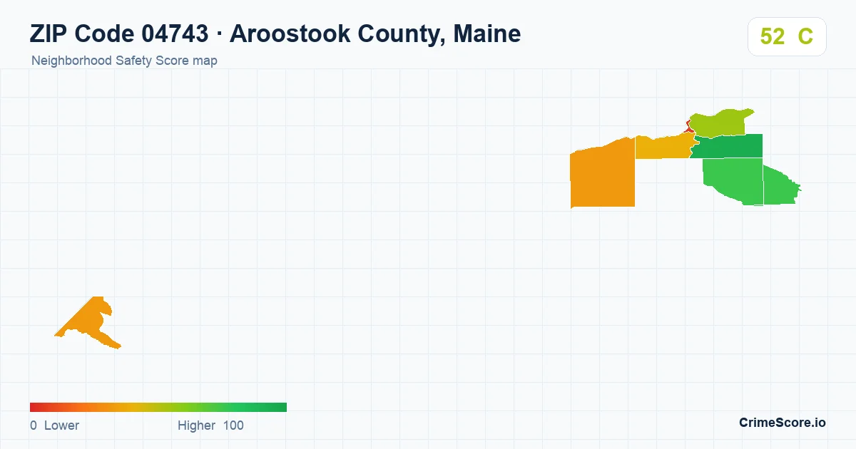 ZIP Code 04743 in Aroostook County, Maine neighborhood Safety Score map