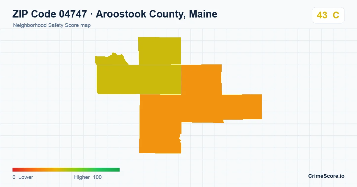 ZIP Code 04747 in Aroostook County, Maine neighborhood Safety Score map