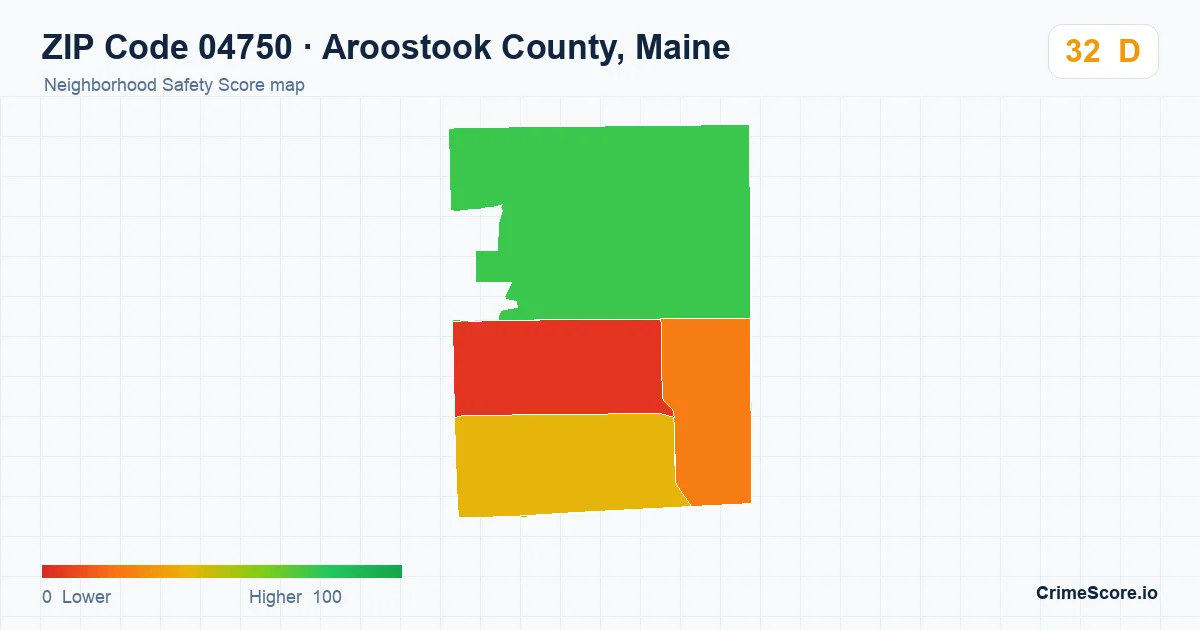 ZIP Code 04750 in Aroostook County, Maine neighborhood Safety Score map