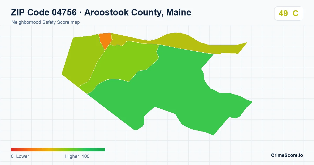 ZIP Code 04756 in Aroostook County, Maine neighborhood Safety Score map