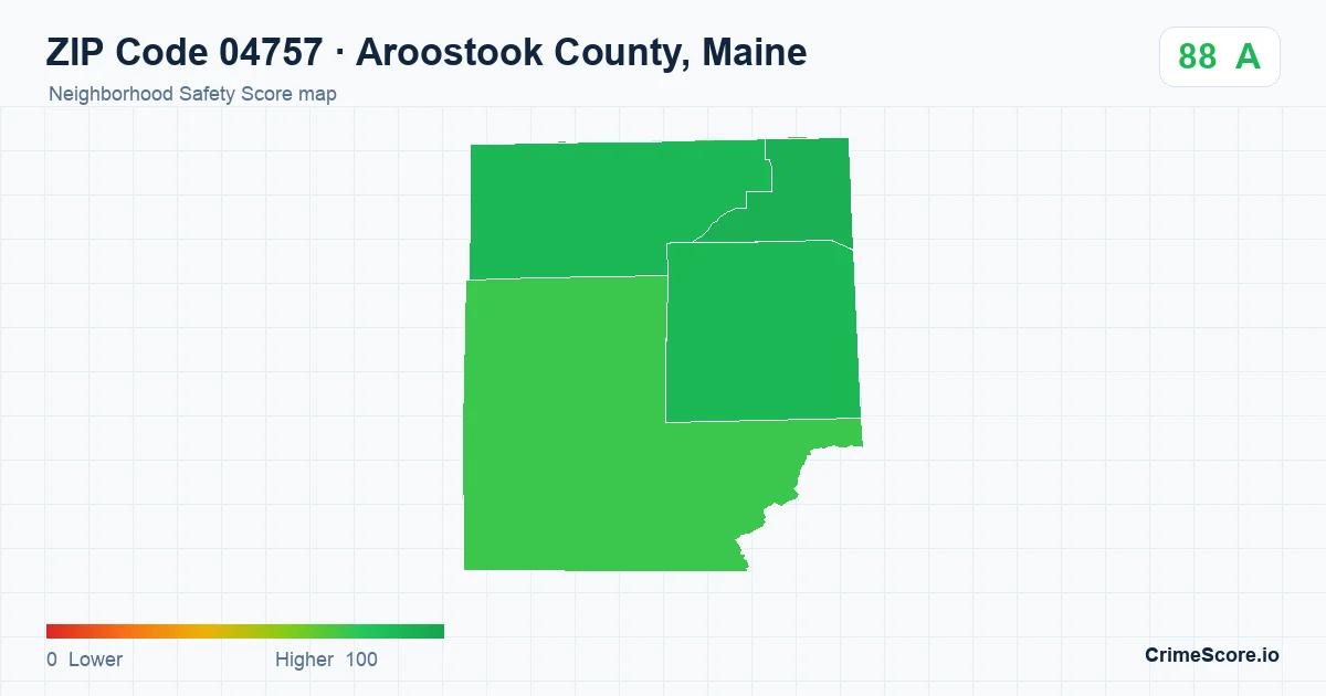 ZIP Code 04757 in Aroostook County, Maine neighborhood Safety Score map