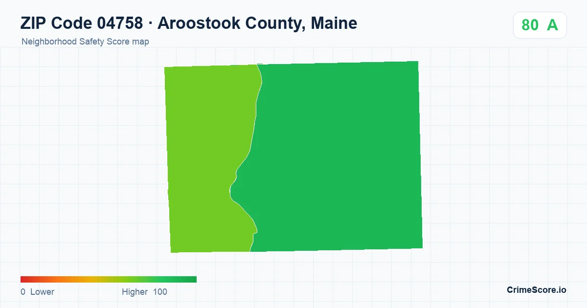 ZIP Code 04758 in Aroostook County, Maine neighborhood Safety Score map