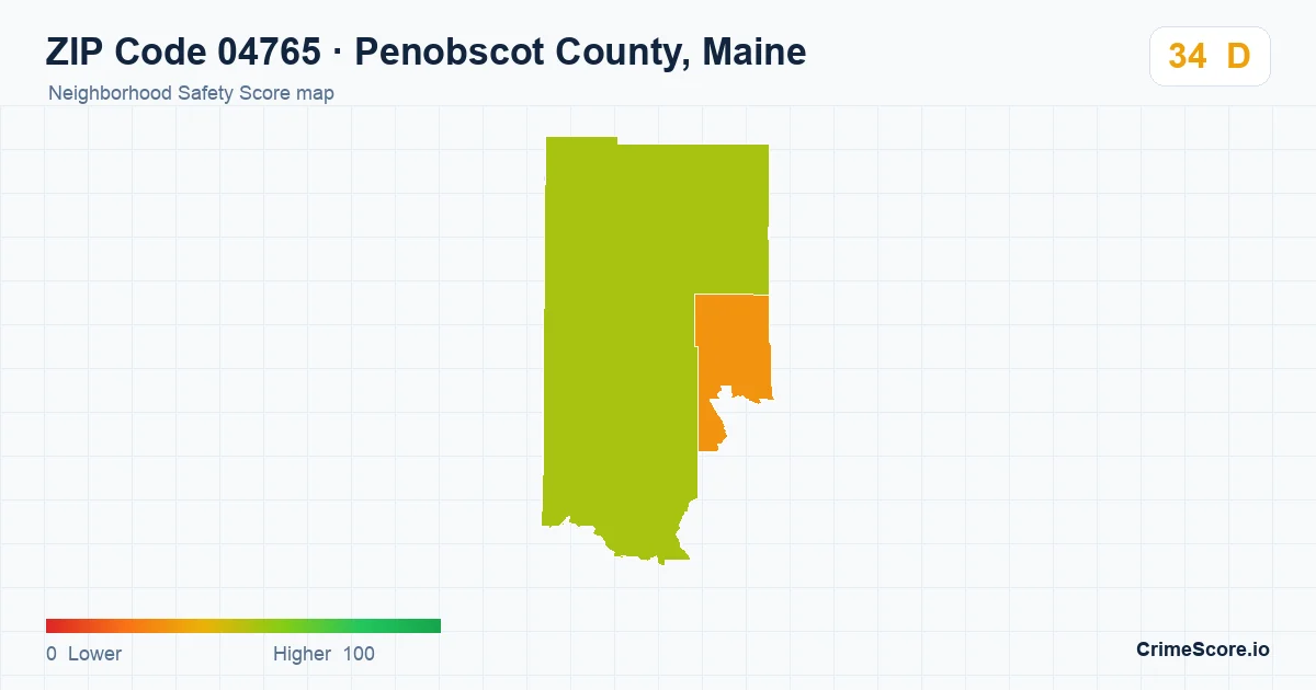 ZIP Code 04765 in Penobscot County, Maine neighborhood Safety Score map