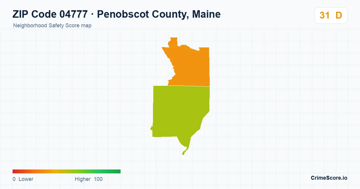 ZIP Code 04777 in Penobscot County, Maine neighborhood Safety Score map