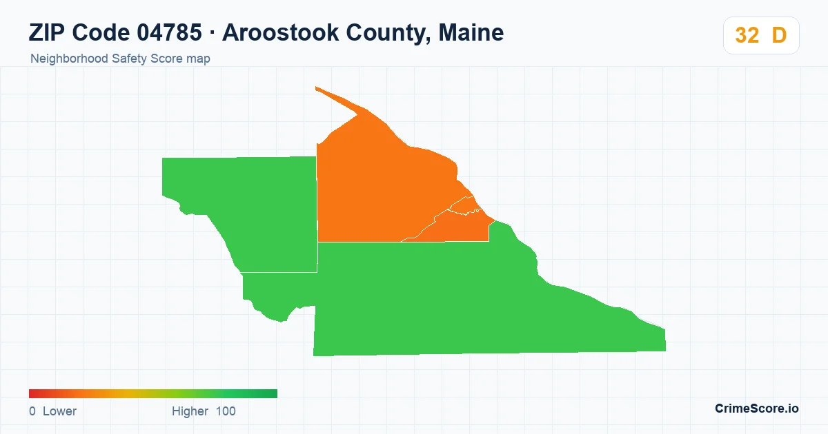ZIP Code 04785 in Aroostook County, Maine neighborhood Safety Score map