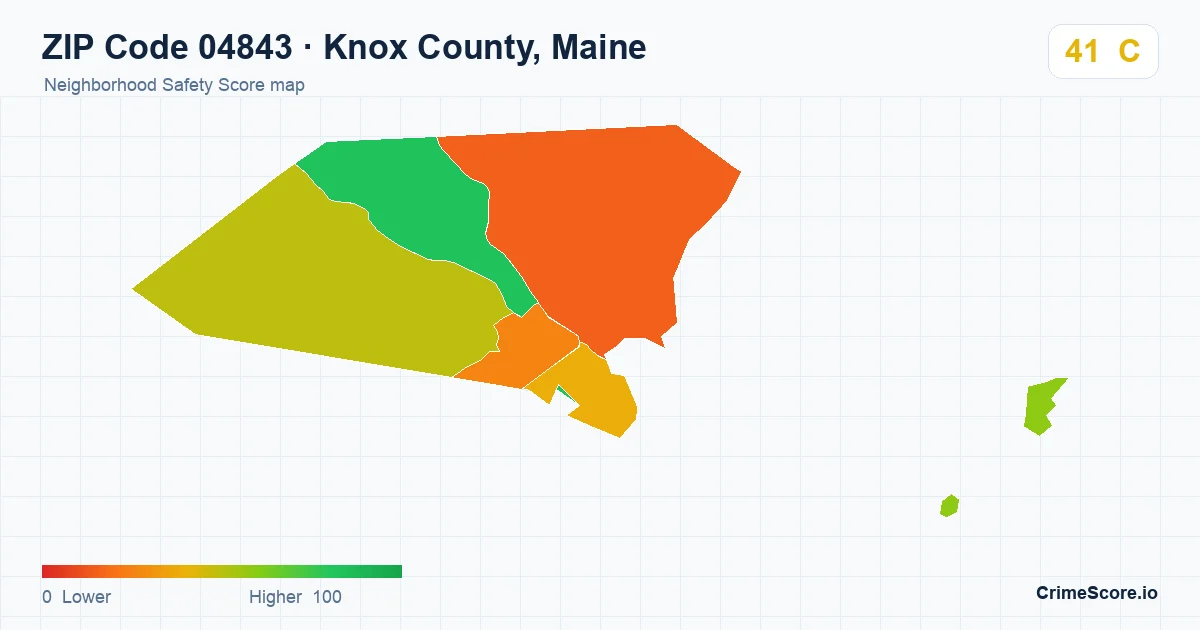 ZIP Code 04843 in Knox County, Maine neighborhood Safety Score map