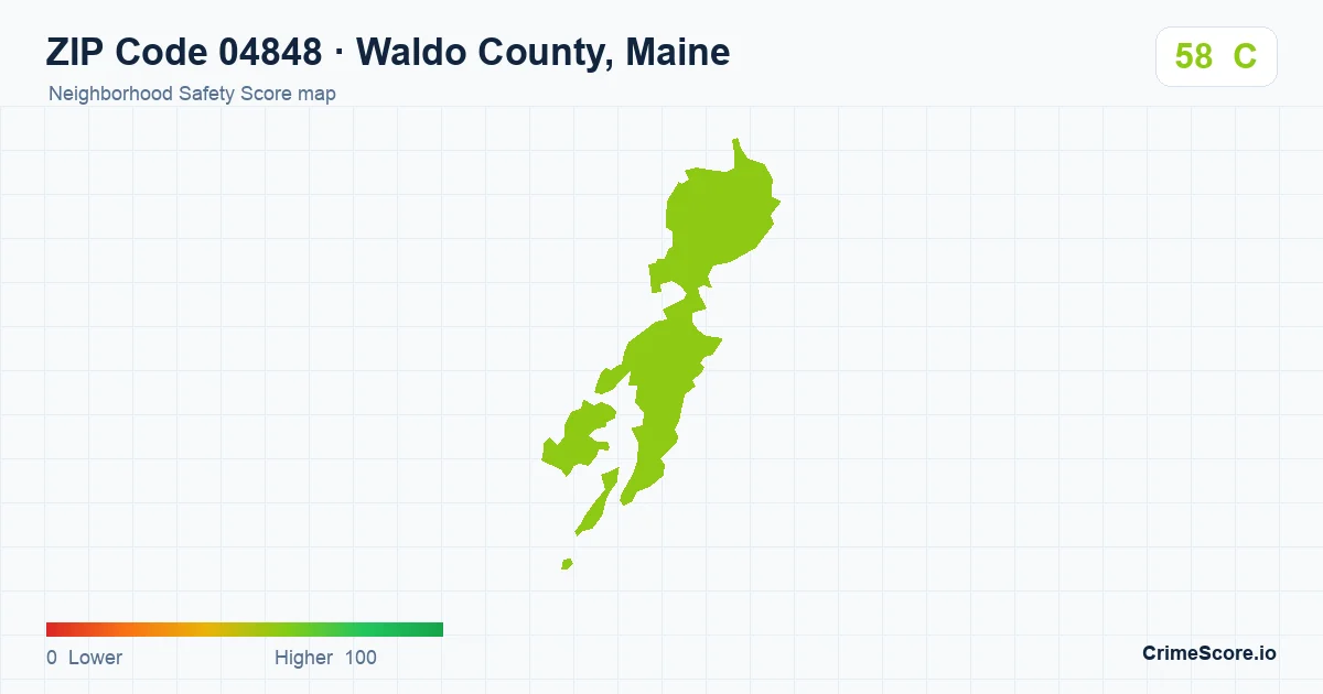 ZIP Code 04848 in Waldo County, Maine neighborhood Safety Score map