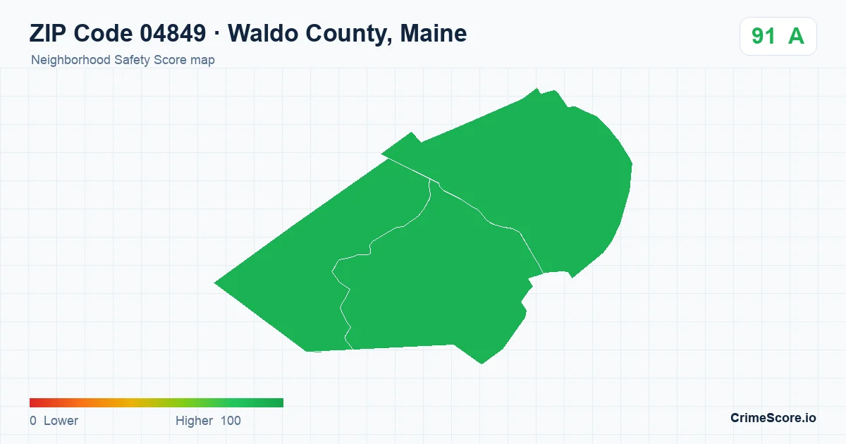 ZIP Code 04849 in Waldo County, Maine neighborhood Safety Score map