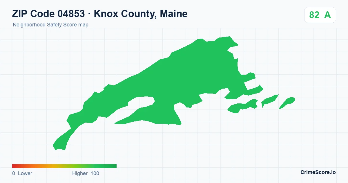 ZIP Code 04853 in Knox County, Maine neighborhood Safety Score map