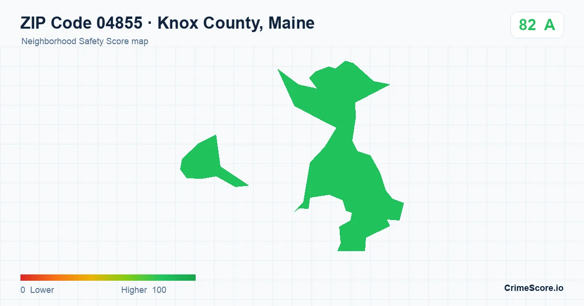 ZIP Code 04855 in Knox County, Maine neighborhood Safety Score map