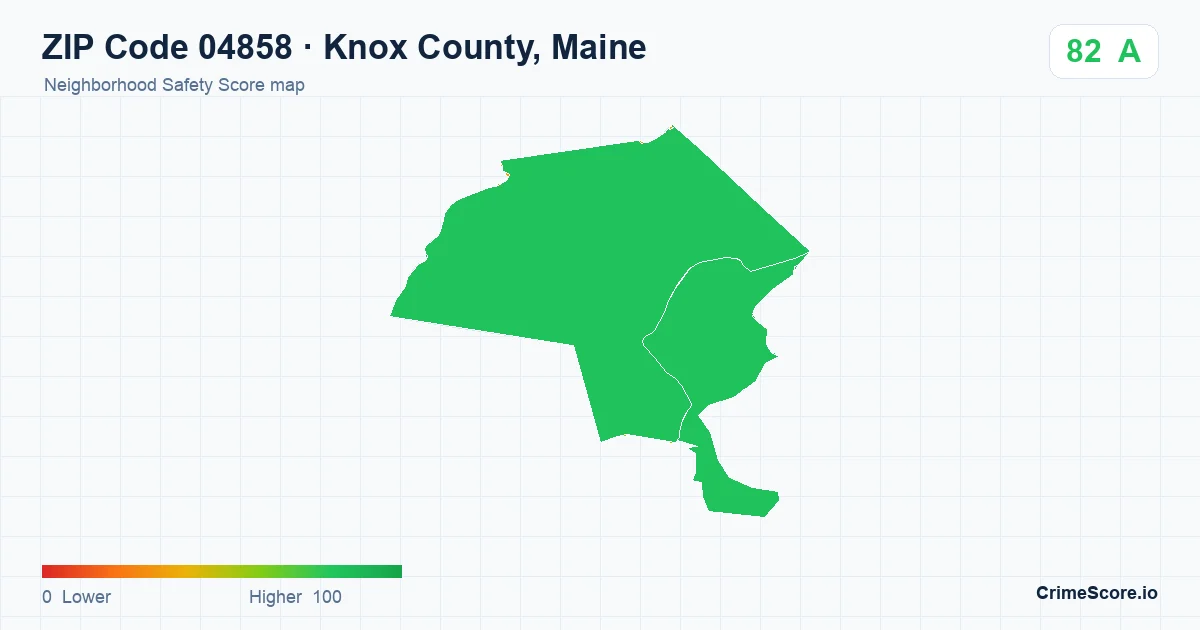ZIP Code 04858 in Knox County, Maine neighborhood Safety Score map