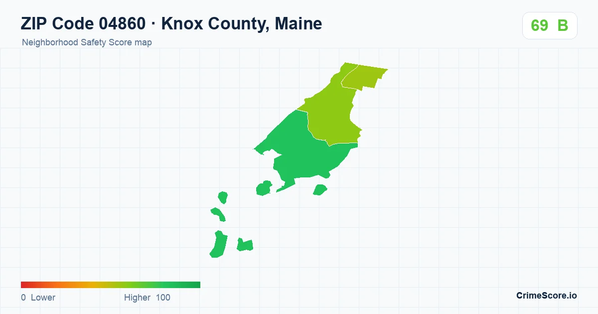ZIP Code 04860 in Knox County, Maine neighborhood Safety Score map