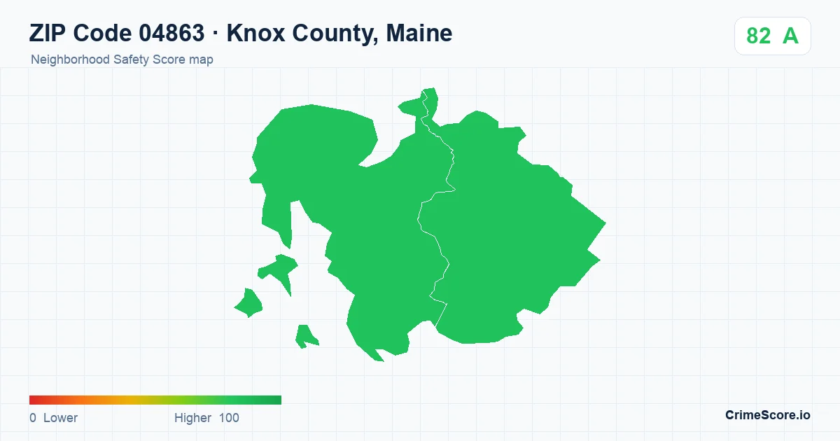 ZIP Code 04863 in Knox County, Maine neighborhood Safety Score map
