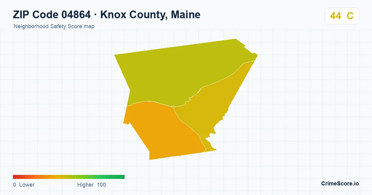 ZIP Code 04864 in Knox County, Maine neighborhood Safety Score map