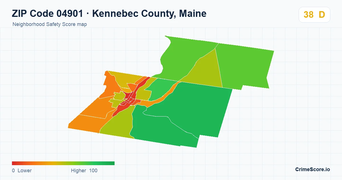 ZIP Code 04901 in Kennebec County, Maine neighborhood Safety Score map