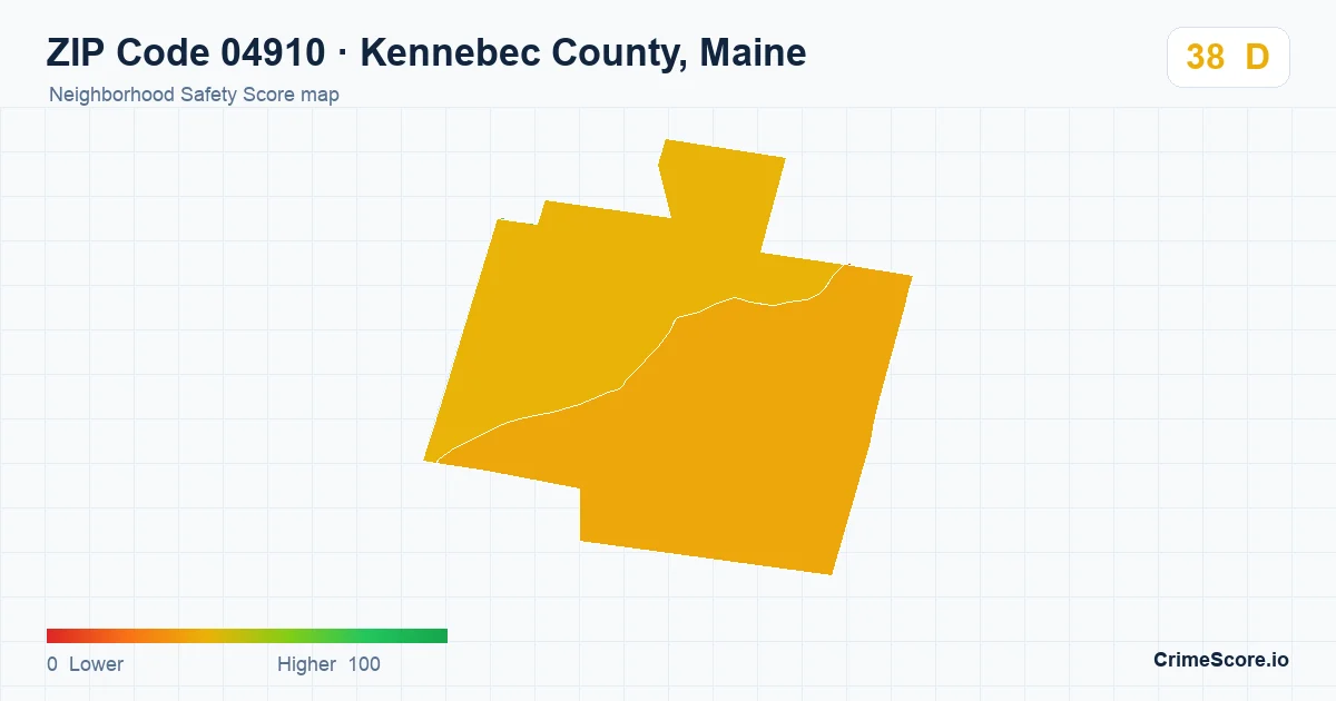 ZIP Code 04910 in Kennebec County, Maine neighborhood Safety Score map