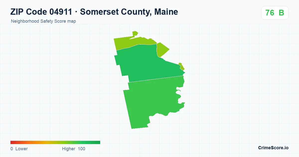 ZIP Code 04911 in Somerset County, Maine neighborhood Safety Score map