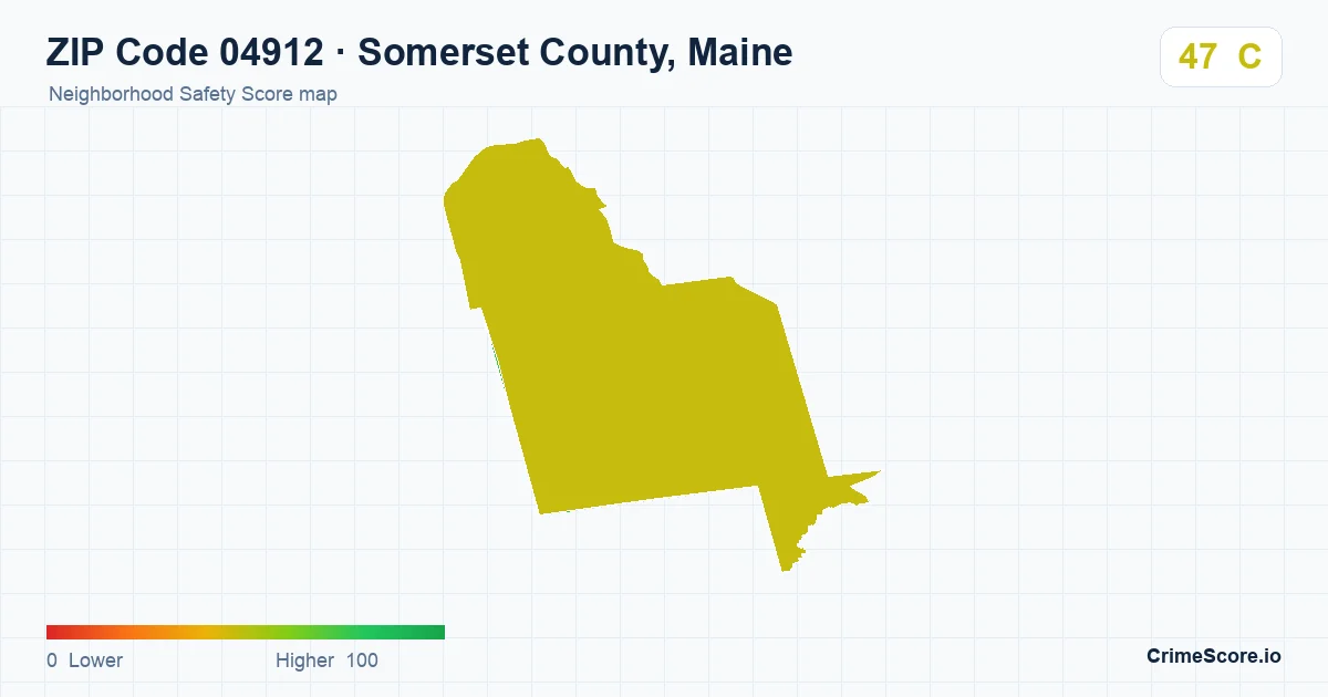 ZIP Code 04912 in Somerset County, Maine neighborhood Safety Score map