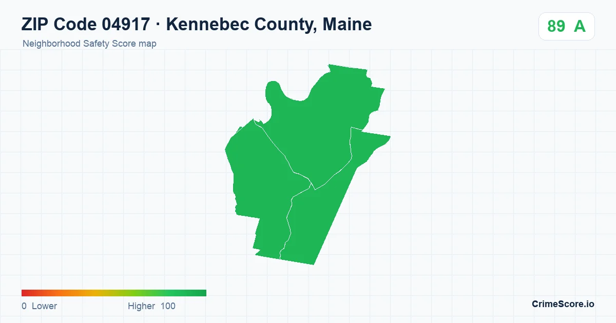 ZIP Code 04917 in Kennebec County, Maine neighborhood Safety Score map