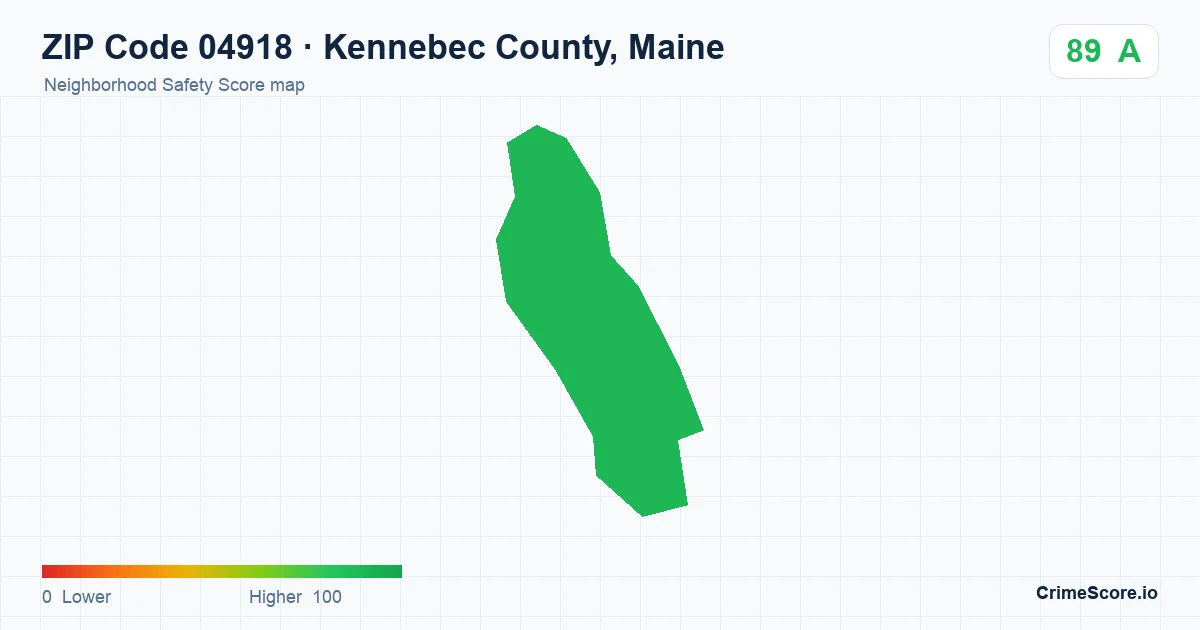 ZIP Code 04918 in Kennebec County, Maine neighborhood Safety Score map
