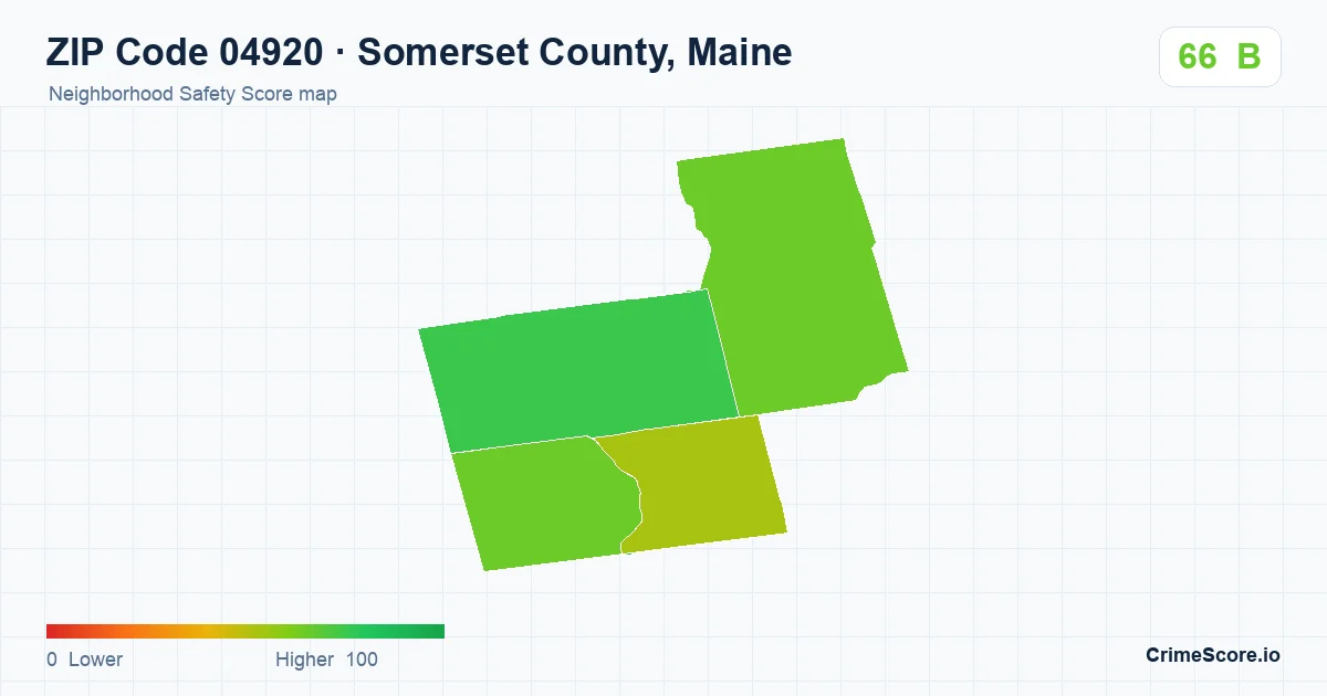 ZIP Code 04920 in Somerset County, Maine neighborhood Safety Score map