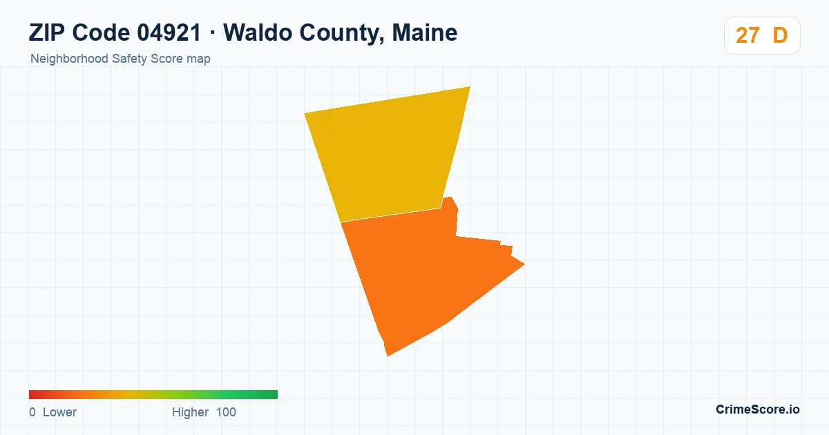 ZIP Code 04921 in Waldo County, Maine neighborhood Safety Score map
