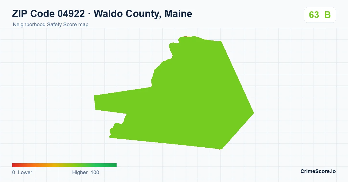 ZIP Code 04922 in Waldo County, Maine neighborhood Safety Score map
