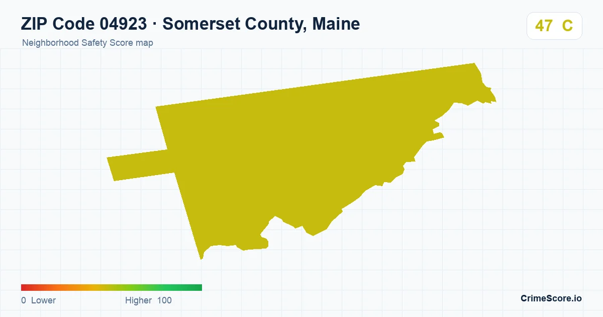 ZIP Code 04923 in Somerset County, Maine neighborhood Safety Score map