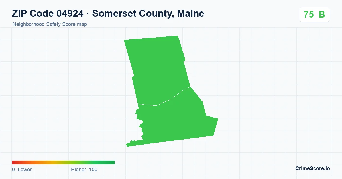 ZIP Code 04924 in Somerset County, Maine neighborhood Safety Score map