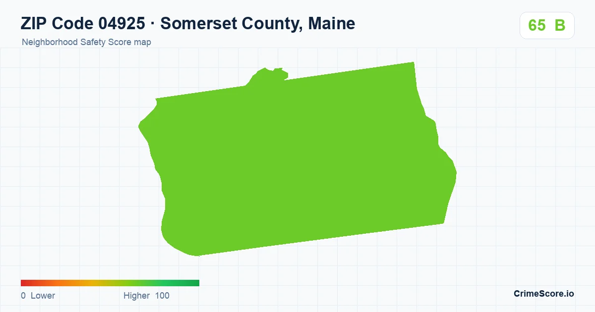 ZIP Code 04925 in Somerset County, Maine neighborhood Safety Score map