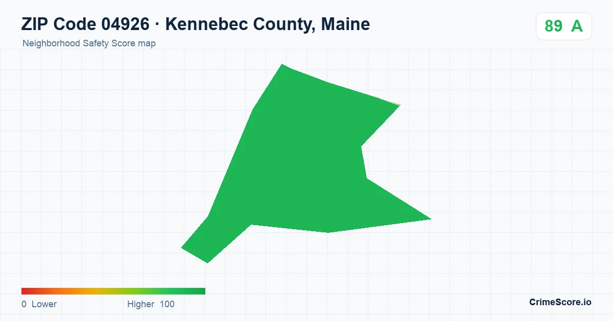 ZIP Code 04926 in Kennebec County, Maine neighborhood Safety Score map
